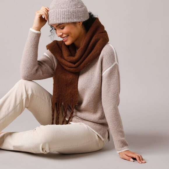 Pull bicolore en maille moelleuse  (beige chiné) Pull bicolore en maille moelleuse  (beige chiné)